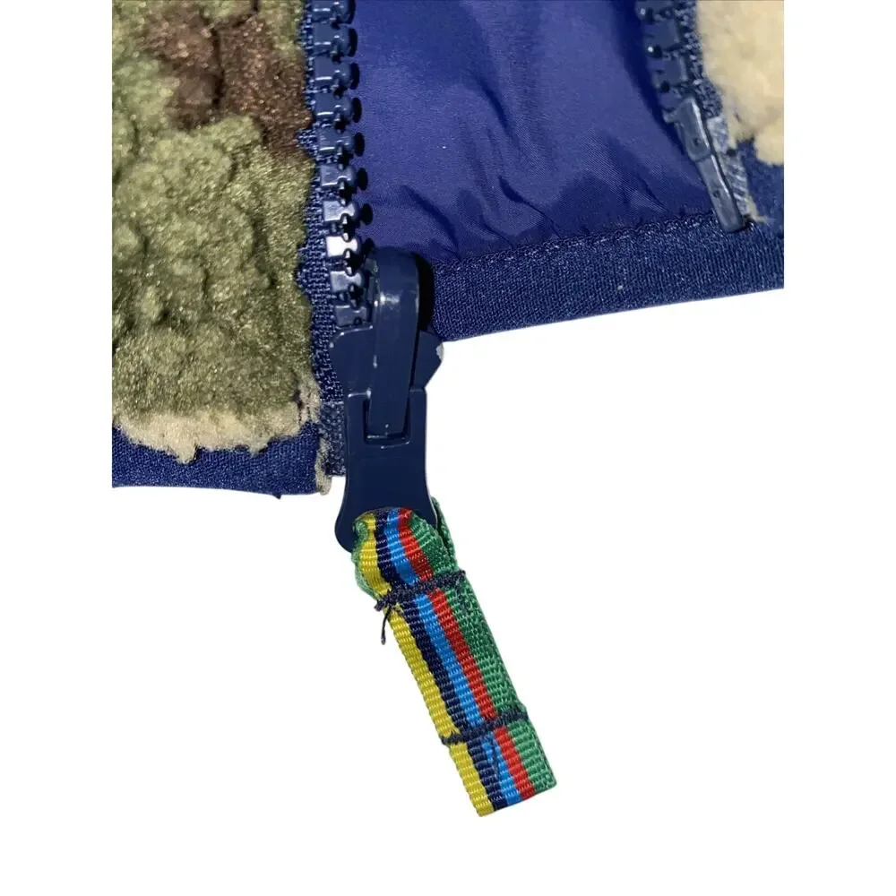 Mini Boden Reversible Camo Sherpa /blue Full Zip Vest Boys 3-4Y